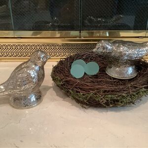 Mercury Glass Bird Pair with Nest and Blue Eggs By Valerie Parr Hill